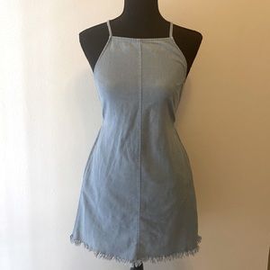 light blue jean dress w/ straps and pockets